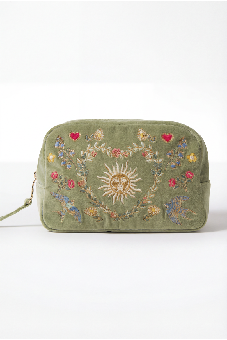 Earth Goddess Velvet Makeup Bag, Main, color, Olive