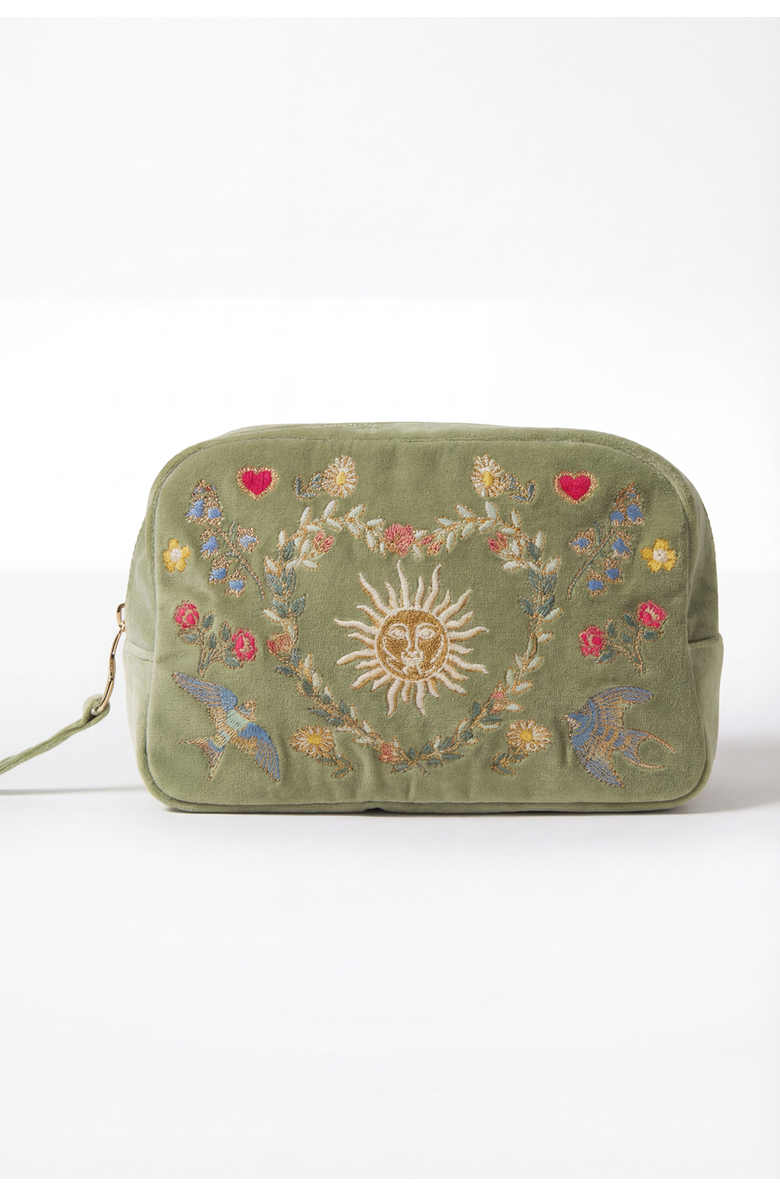 Elizabeth Scarlett Earth Goddess Velvet Makeup Bag, Main, color, Olive