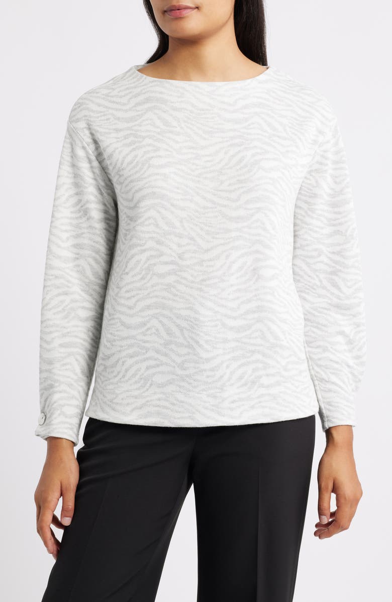 Anne Klein Zebra Stripe Boatneck Knit Top, Main, color, 