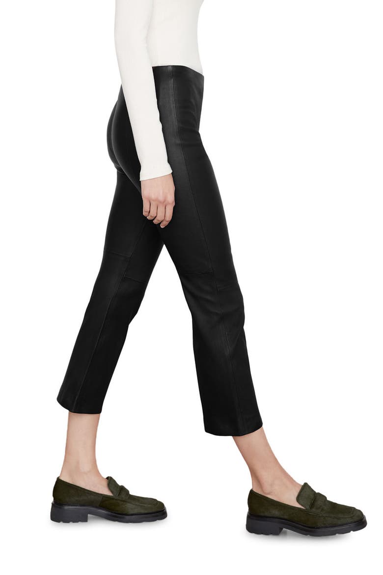 Crop Flare Leather Pants, Alternate, color, BLACK