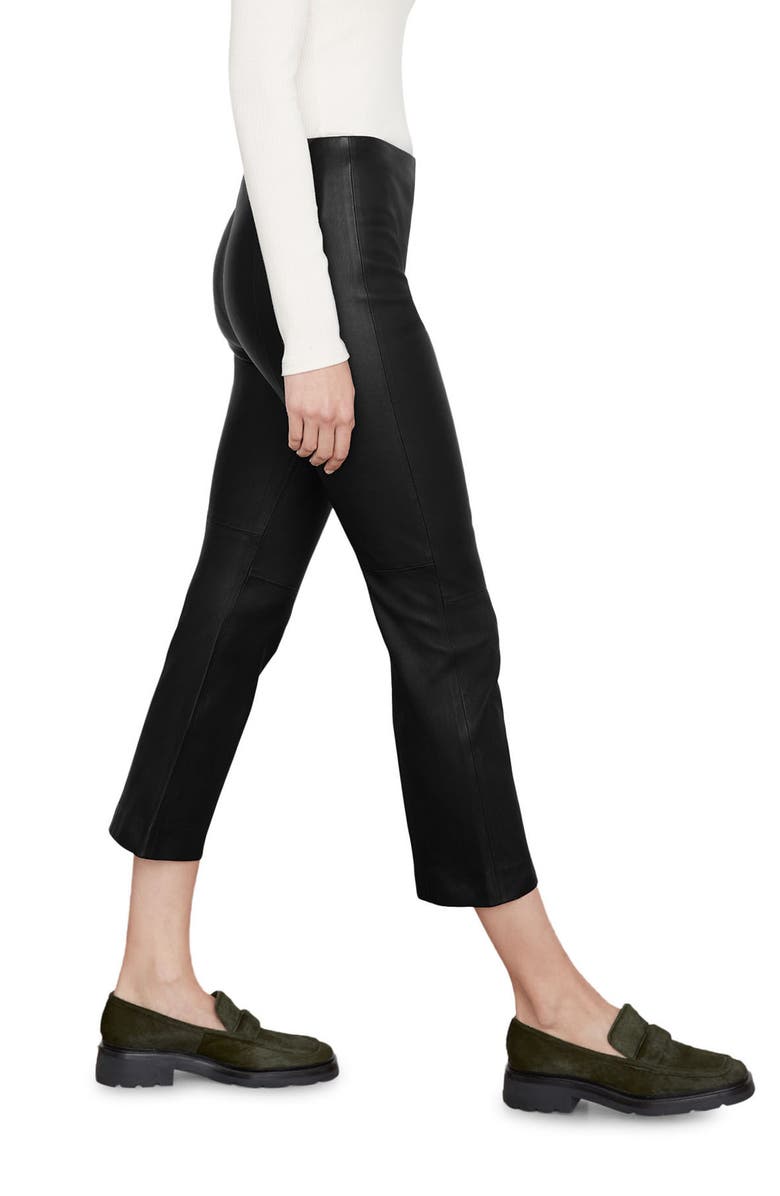 Vince Crop Flare Leather Pants, Alternate, color, Black