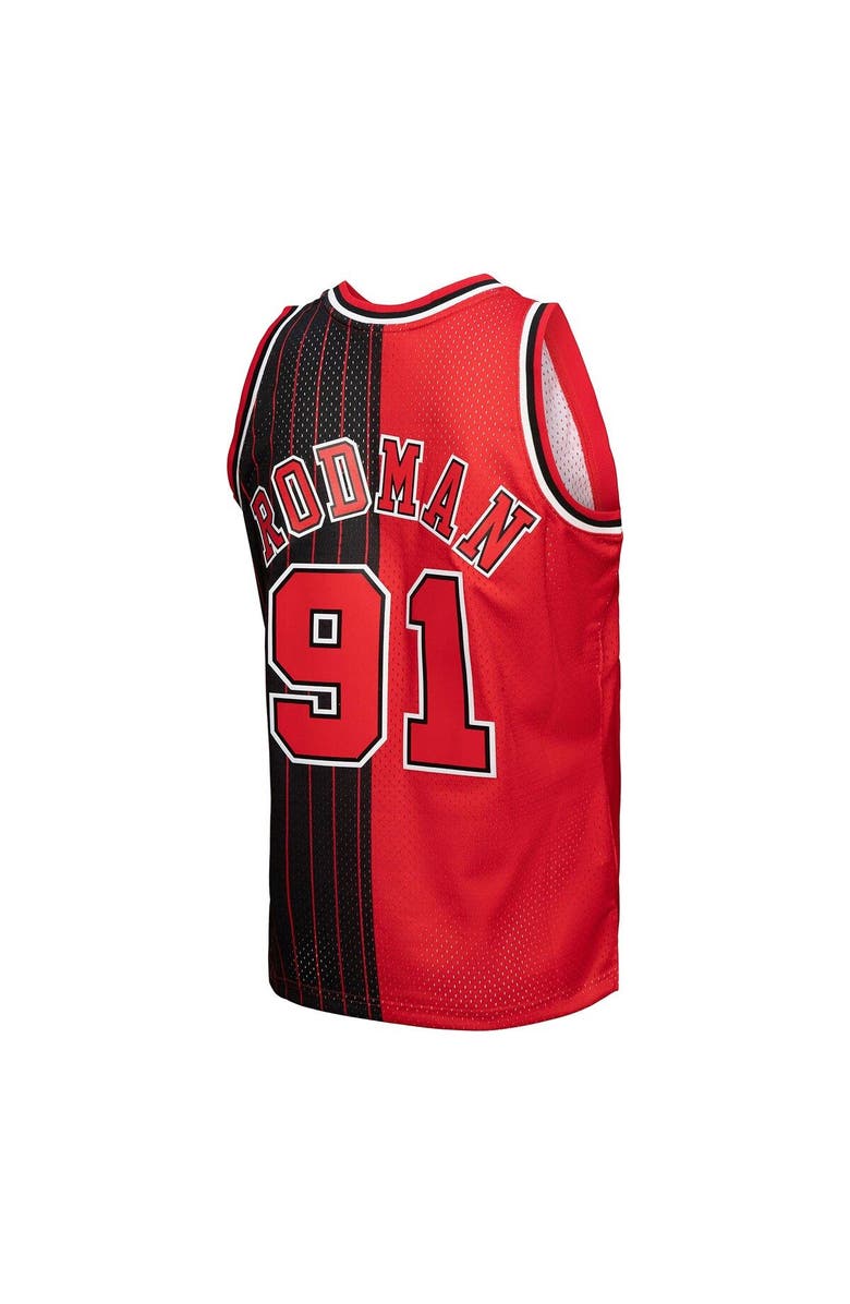 Mitchell & Ness Men's Mitchell & Ness Dennis Rodman Red/Black Chicago Bulls Hardwood Classics 1995/96 Split Swingman Jersey, Alternate, color, 