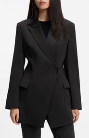 BOSS Jegania Concealed Closure Longline Slim Fit Crepe Blazer