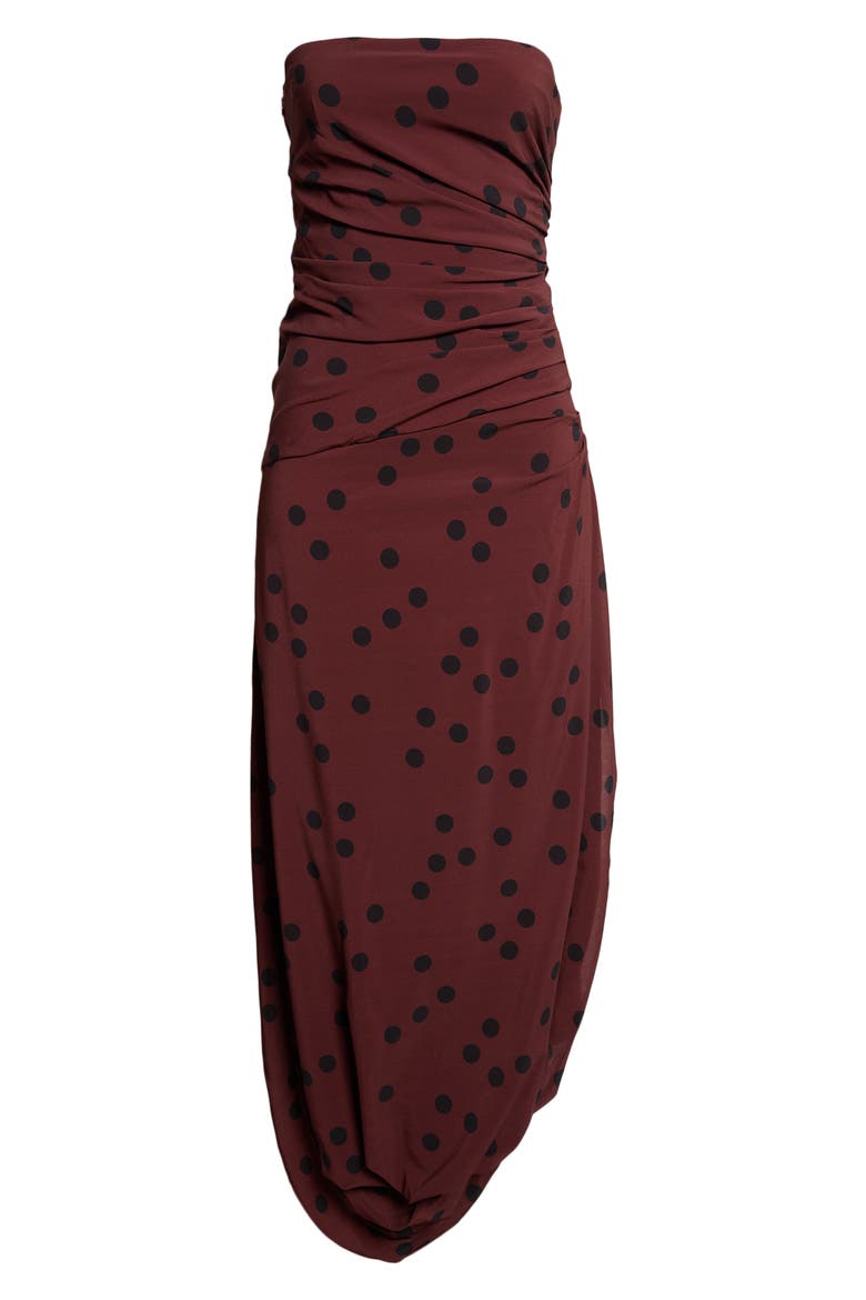 Nayara Dot Print Strapless Asymmetric Midi Dress, Alternate, color, ESPRESSO MULTI