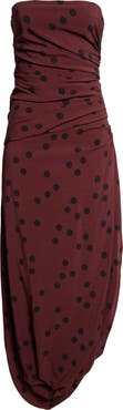 Proenza Schouler Nayara Dot Print Strapless Asymmetric Midi Dress