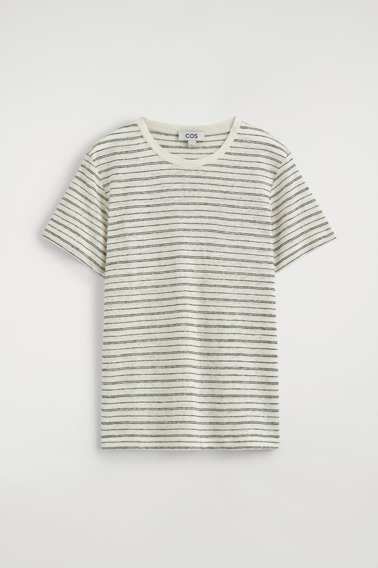 Crew-Neck Linen T-Shirt, Alternate, color, WHITE / BROWN / STRIPED