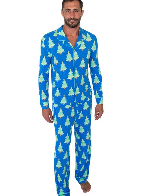 Rufflebutts Softsnooze Adult Gender Inclusive Holiday Button Up Pajama Set In Multi