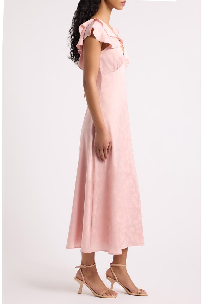 Sinclair Flutter Sleeve Satin Midi Dress, Alternate, color, PINK