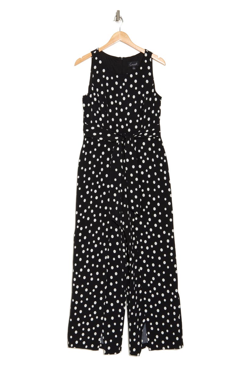 Connected Apparel Polka Dot Sleeveless Tie Waist Jumpsuit, Alternate, color,