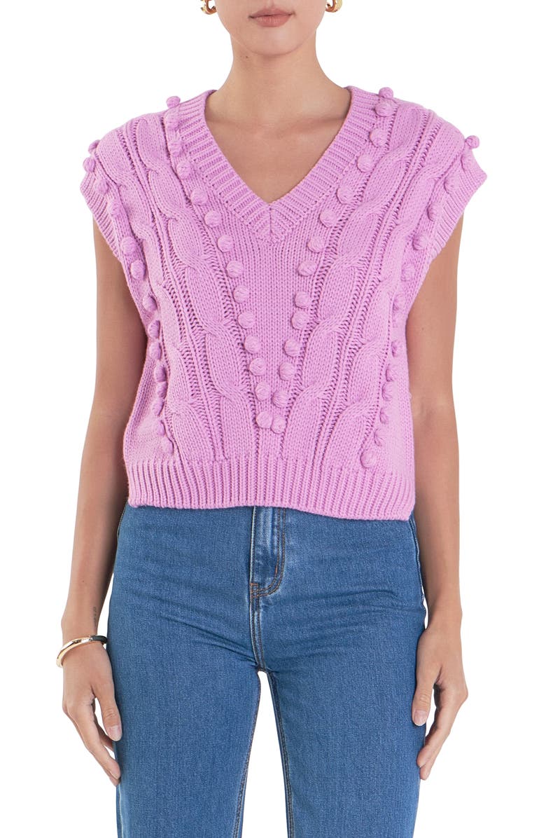 English Factory Pompom Cable Stitch Sweater Vest, Main, color, Pink