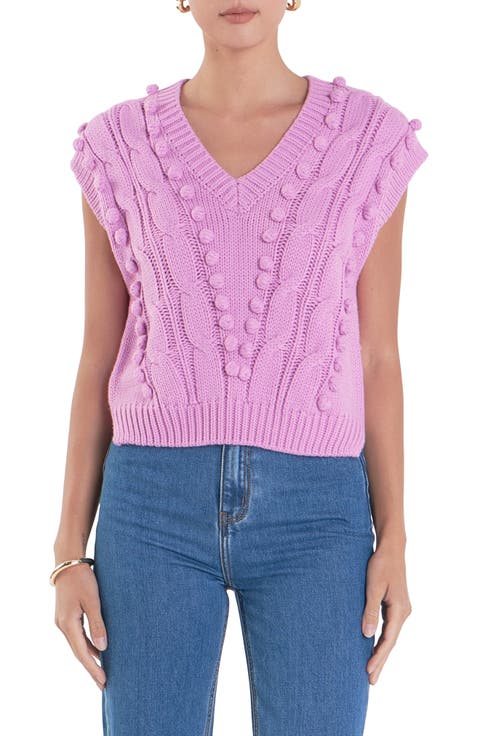 Pompom Cable Stitch Sweater Vest