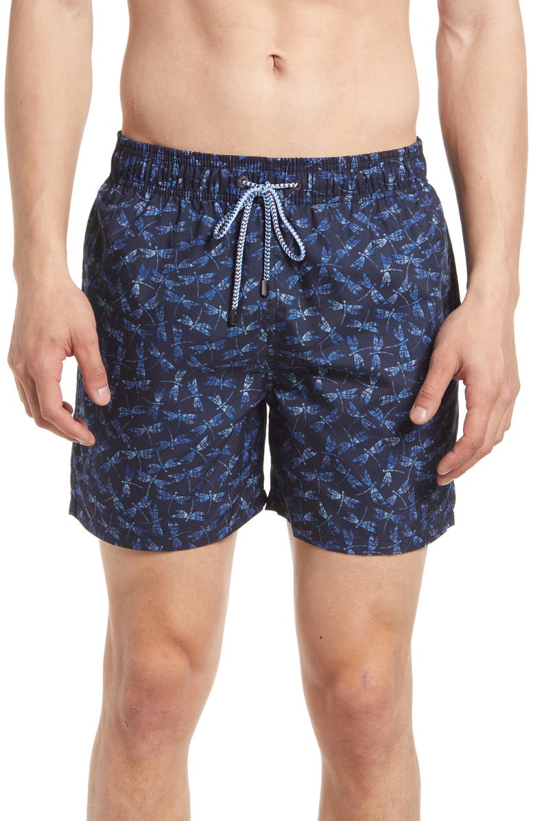 Bugatchi Dragonfly Print Swim Trunks, Main, color,