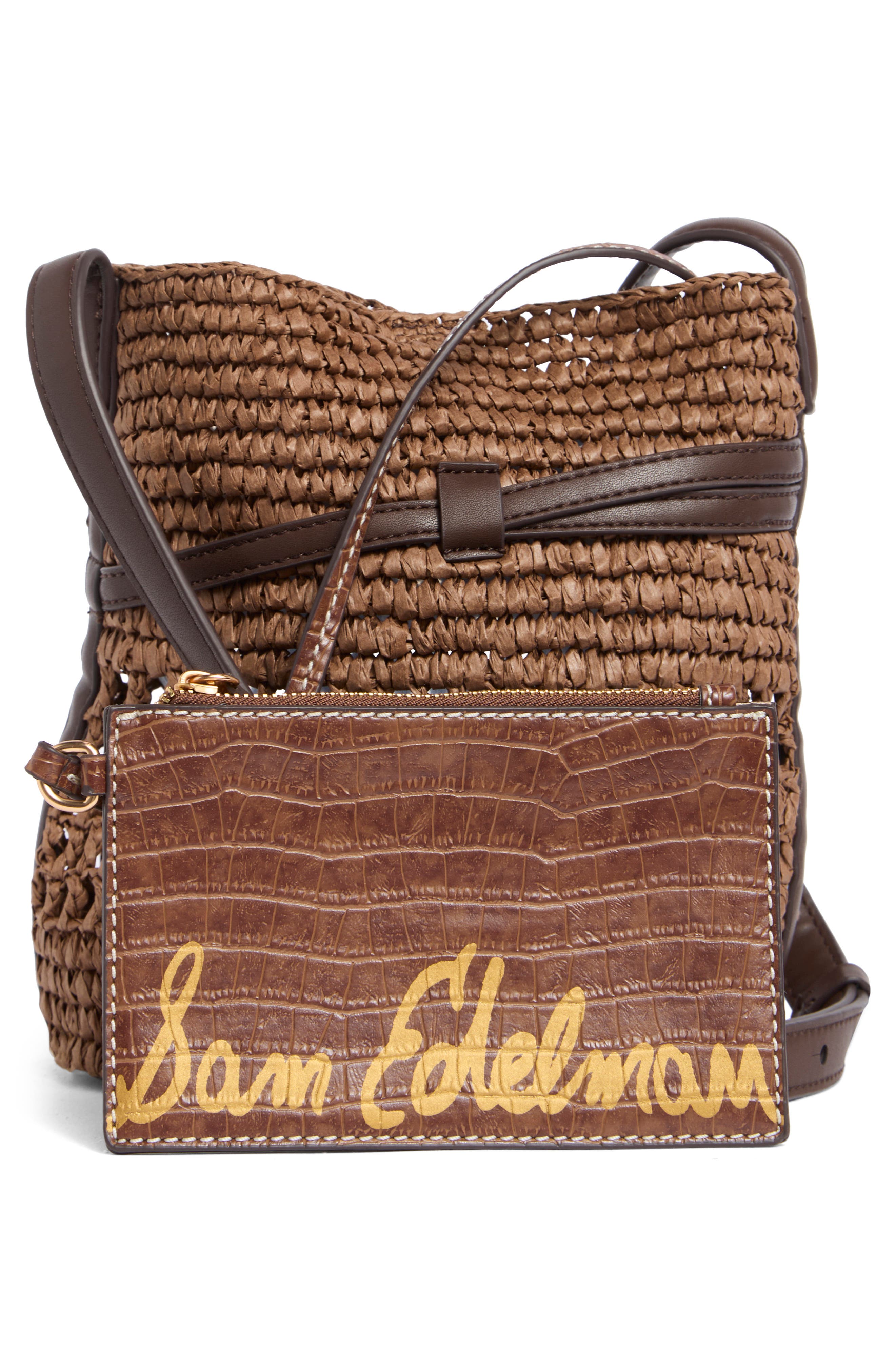 Sam Edelman Bexy Raffia Woven Crossbody Bag, Alternate, color, Brown