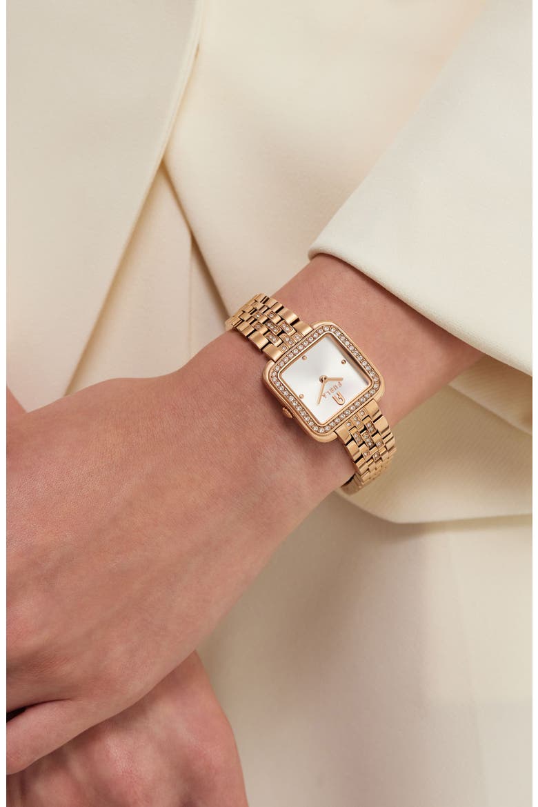Heritage Crystal Square Rose Gold Tone Bracelet Watch, 27.5mm, Alternate, color, ROSE GOLD-TONE