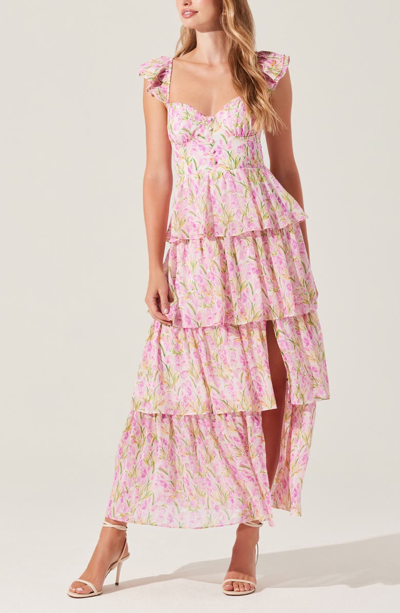 ASTR the Label Midsummer Floral Print Tiered Ruffle Dress, Alternate, color, Pink Multi