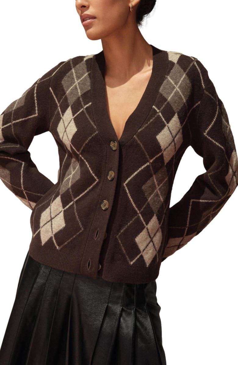 NEXT Argyle Wool Cardigan, Main, color, Brown