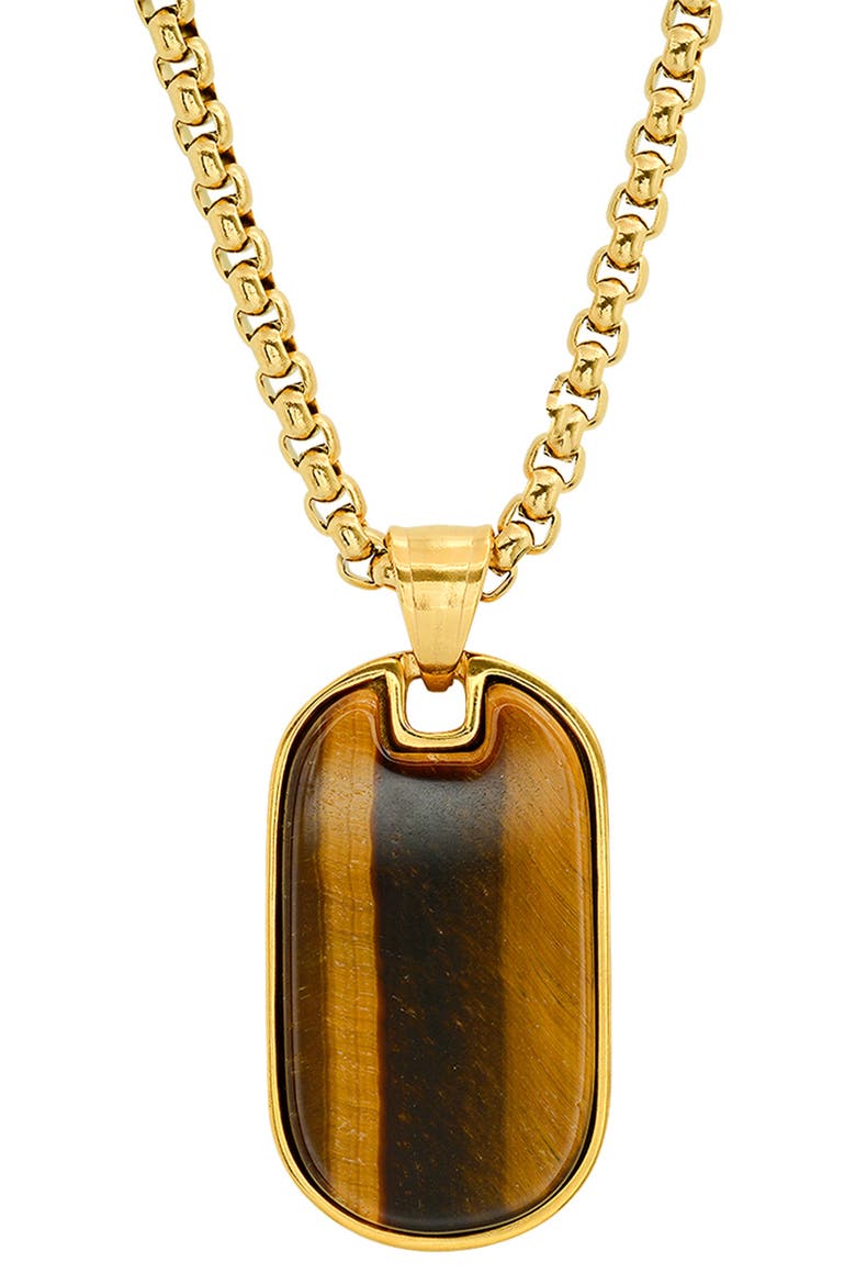 Men's Tiger's Eye Dog Tag Pendant Necklace, Main, color, GOLD/BROWN