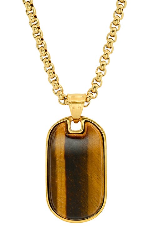 Men's Tiger's Eye Dog Tag Pendant Necklace