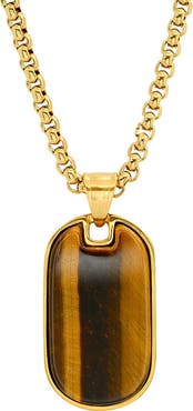 STEELTIME Men's Tiger's Eye Dog Tag Pendant Necklace