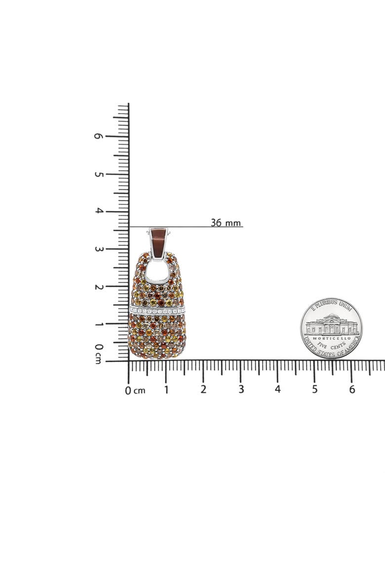 Silver Brown Enamel 1 Cttw Diamonds and Sapphire Pendant Necklace, Alternate, color, White