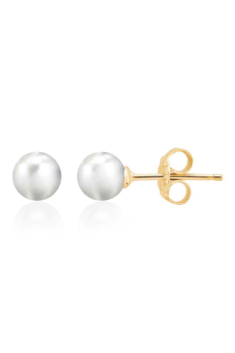 Cultured Pearl Stud Earrings, Main, color, 18KYG/ CLEAR STONE