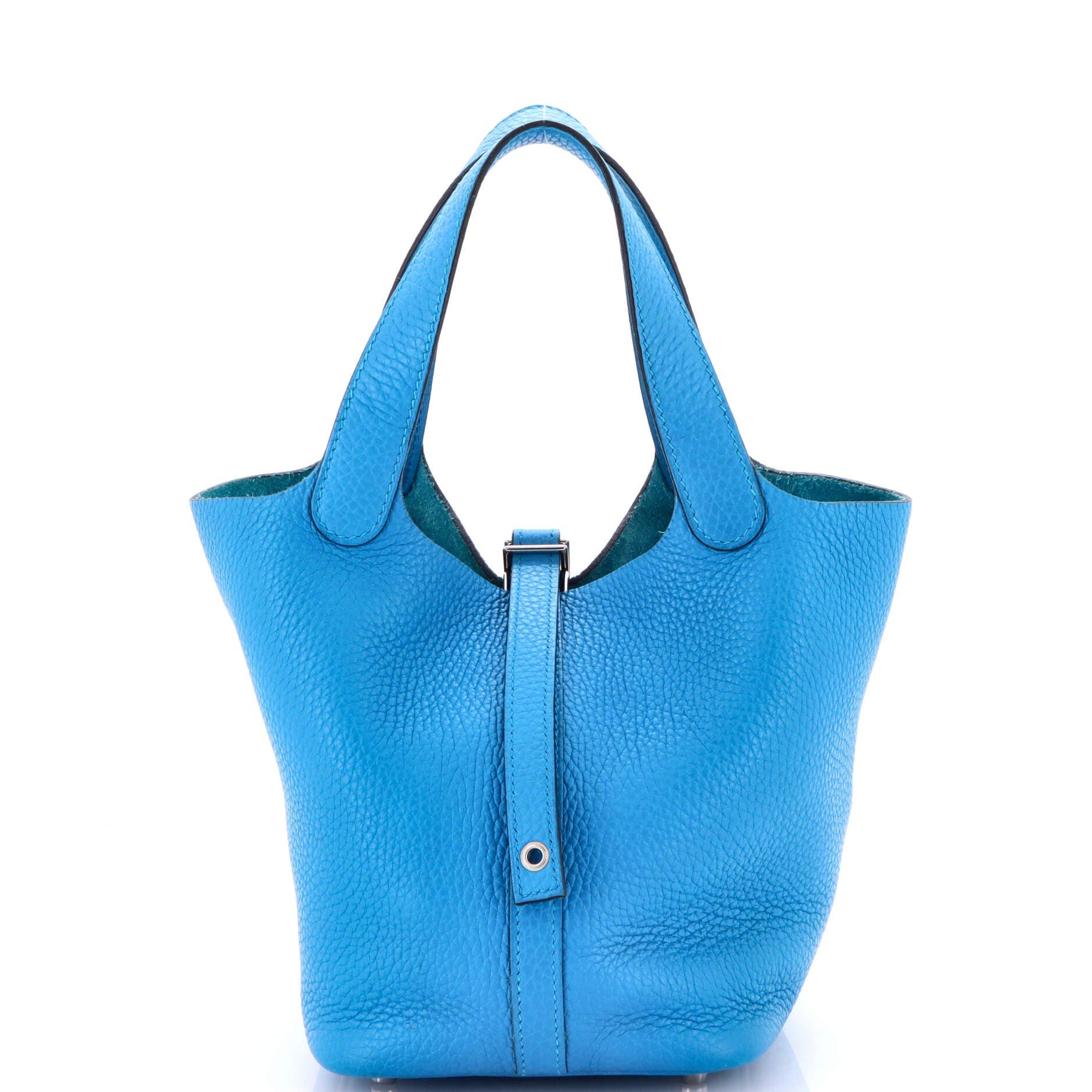 Pre-Owned Hermes Picotin Lock Bag Clemence PM, Main, color, Bleu Zanzibar