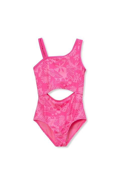 Girls Chlorine Resistant Asymmetrical One Piece Swimsuit