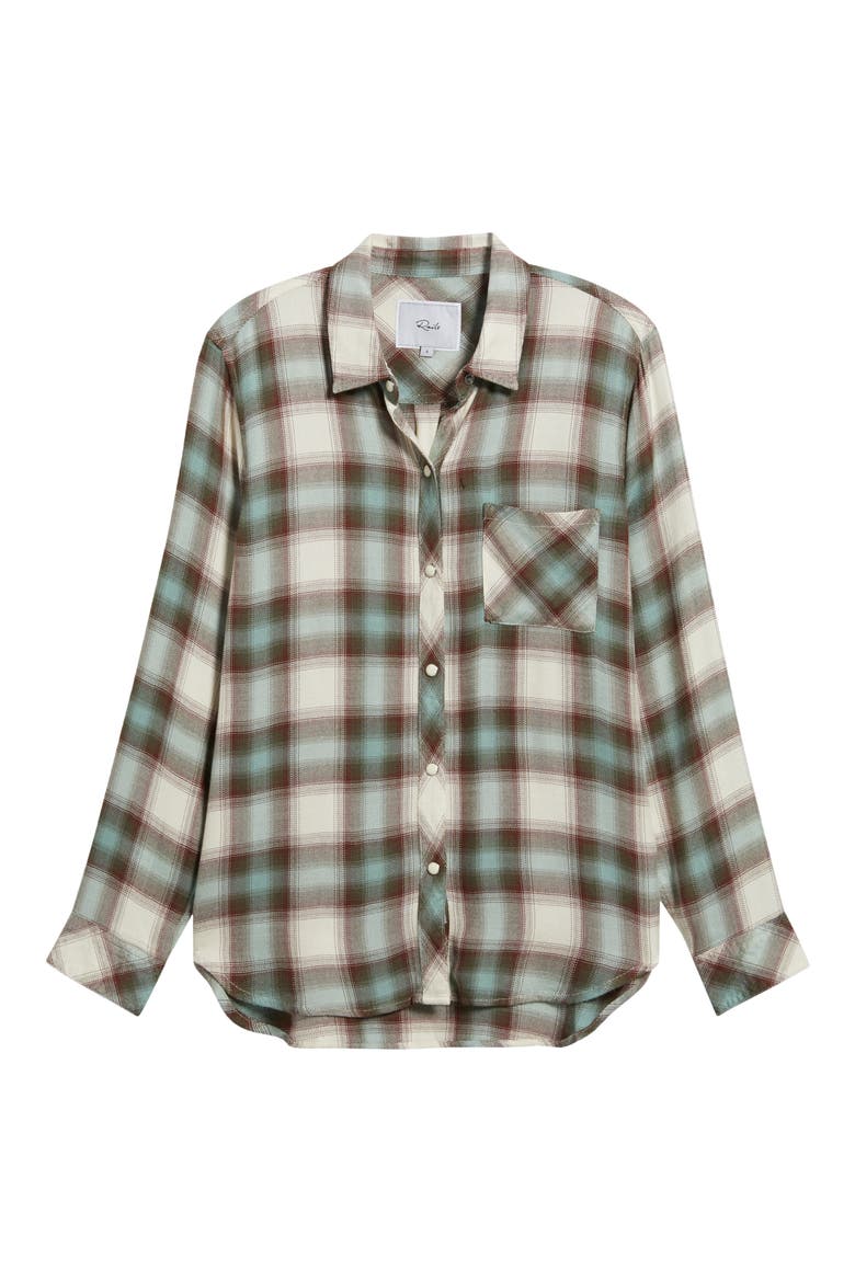 Hunter Plaid Button-Up Shirt, Alternate, color, BIRCH OLIVE TEAL