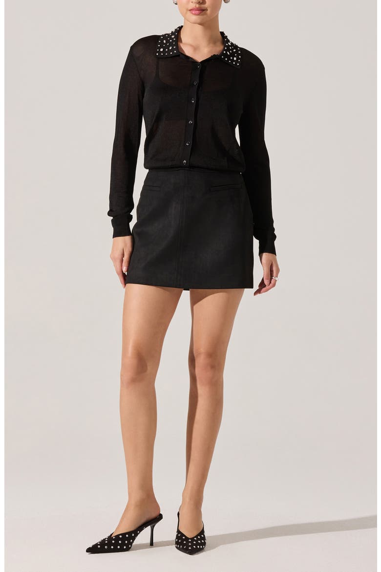 Gem Embellished Cardigan, Alternate, color, BLACK