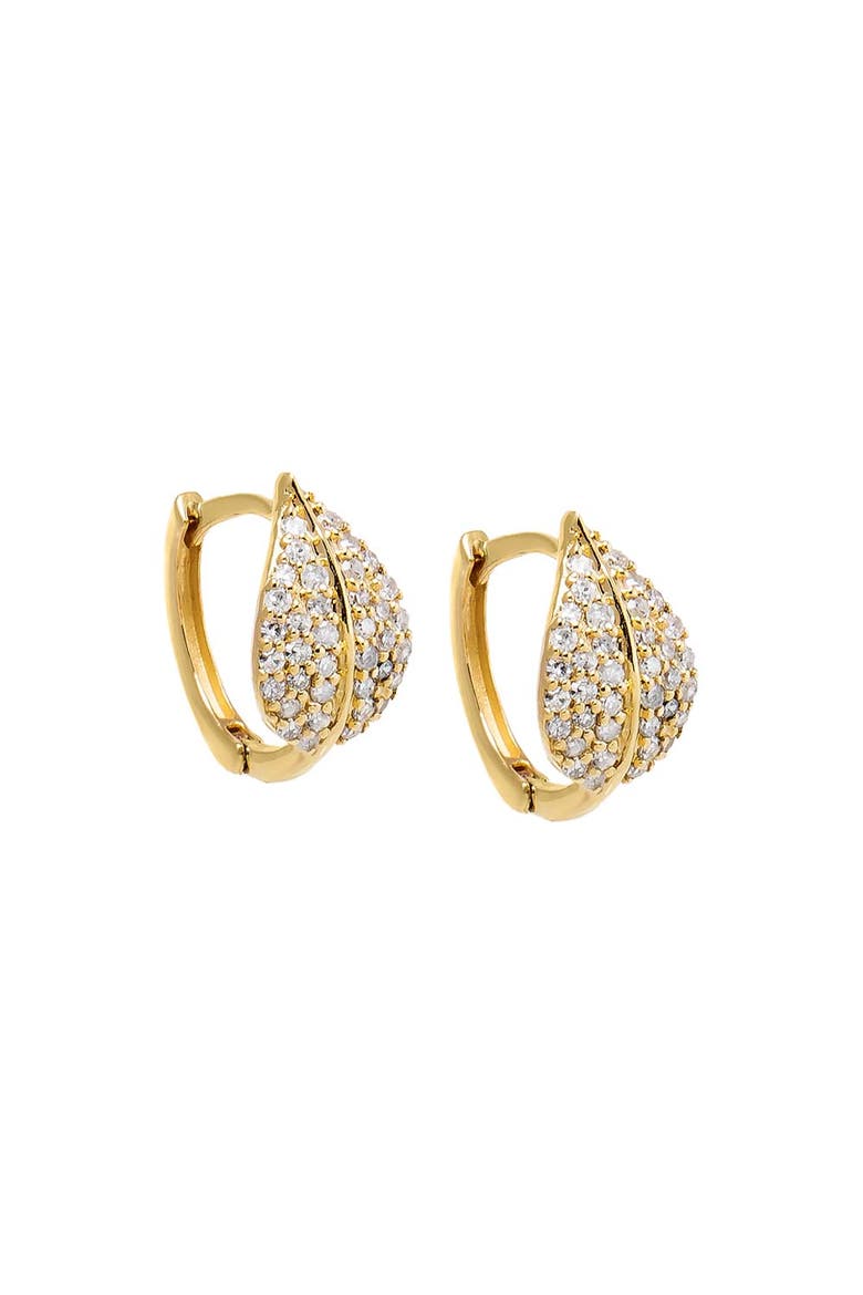 Diamond Pave Leaf Huggie Earring 14K, Main, color, 14K Gold