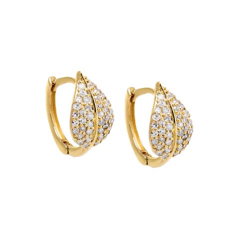 Diamond Pave Leaf Huggie Earring 14K