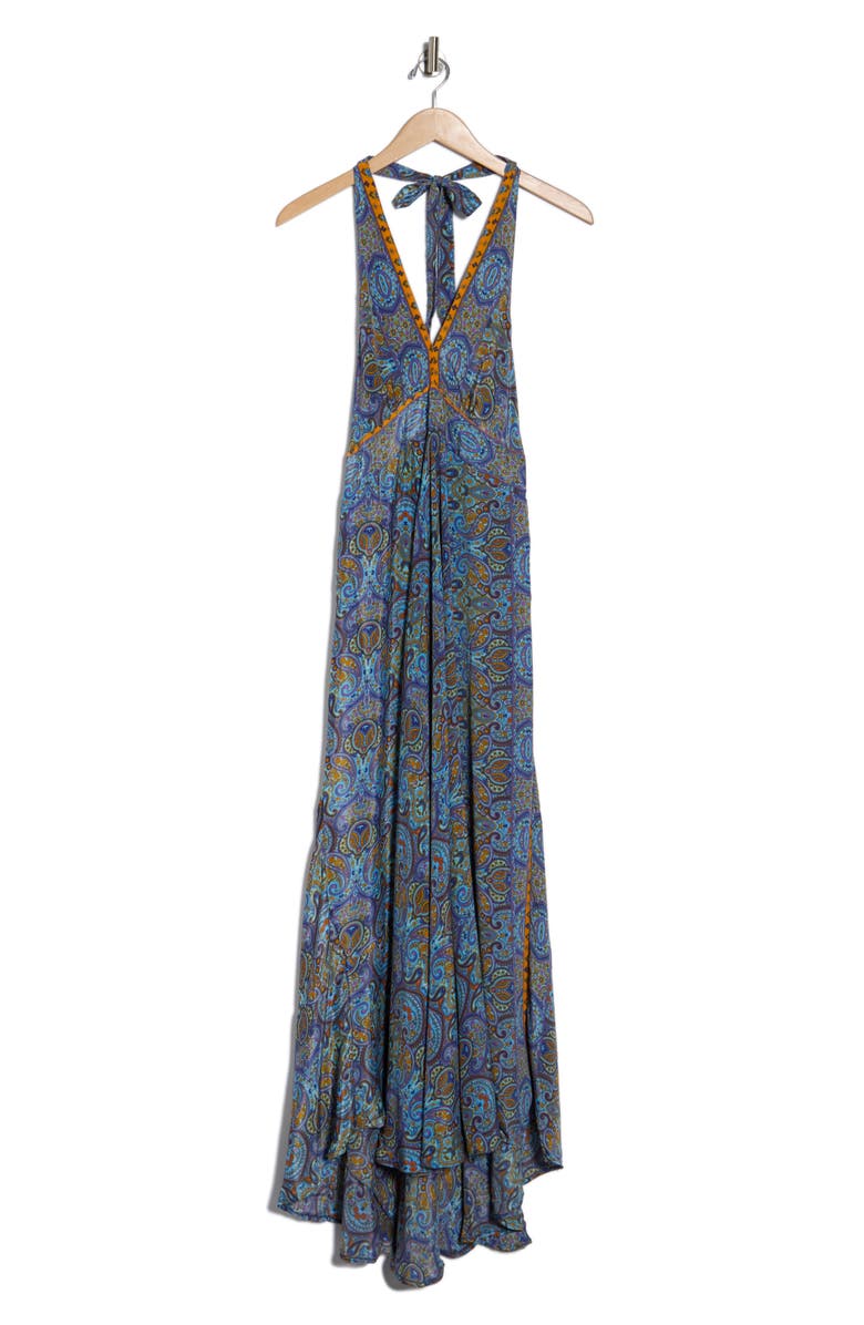 La Fiorentina Printed Maxi Halter Dress, Alternate, color, Blue