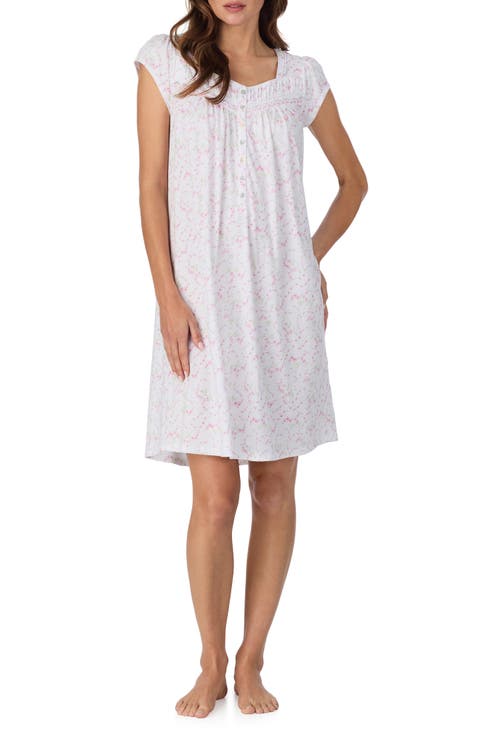 Floral Cap Sleeve Short Cotton Nightgown