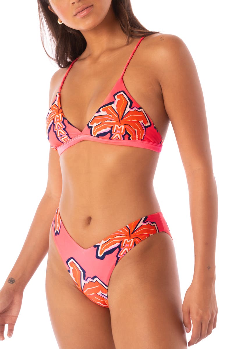 Maaji Racing Palms Valerya Reversible Bikini Bottoms, Alternate, color, Bright Pink