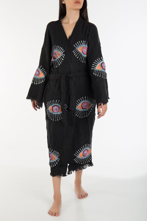 Forever & Always Shoes Aria Evil Eye Handmade Cotton Kimono In Black/white