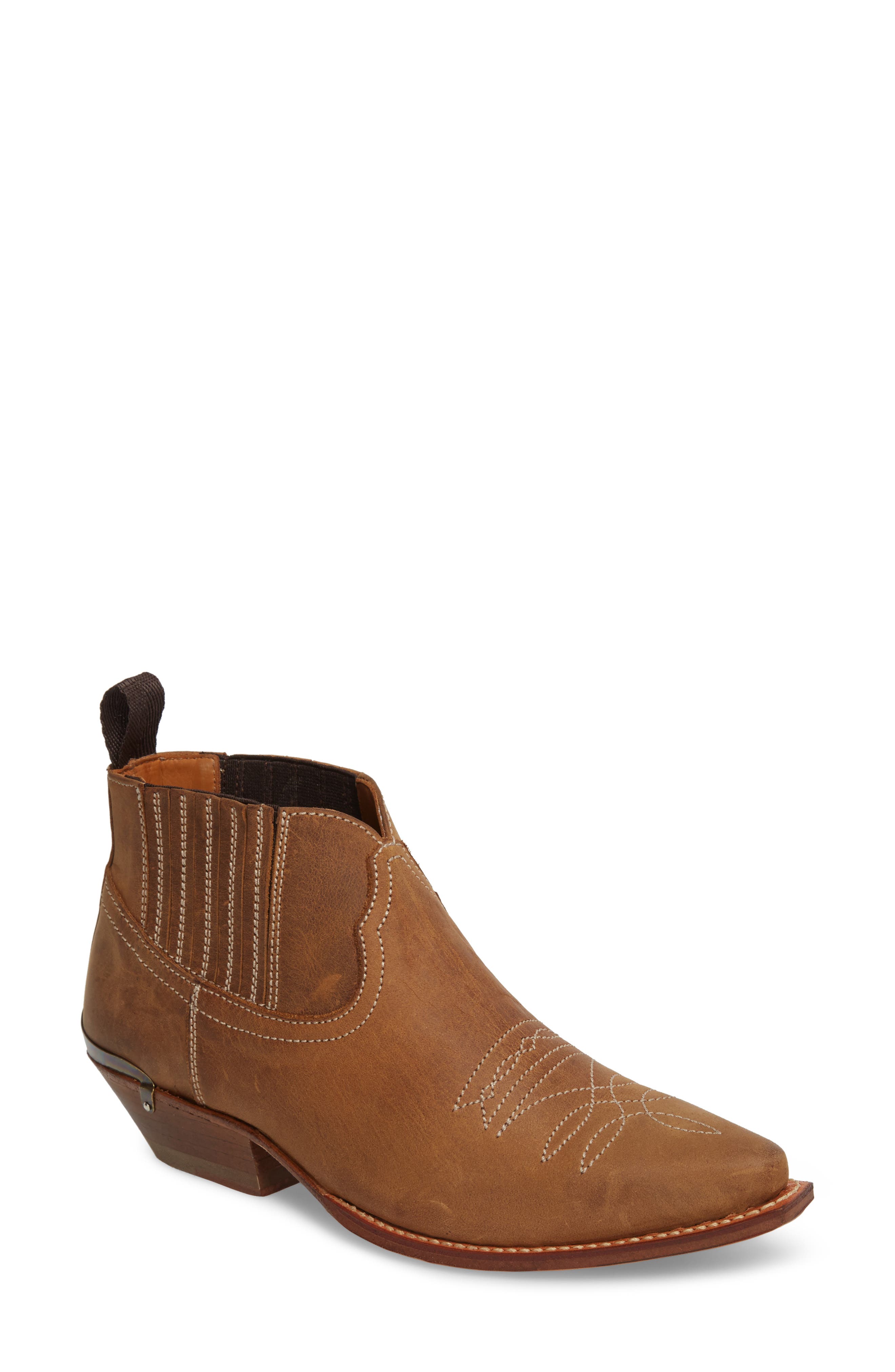 Jalon Western Bootie, Main, color, BROWN LEATHER