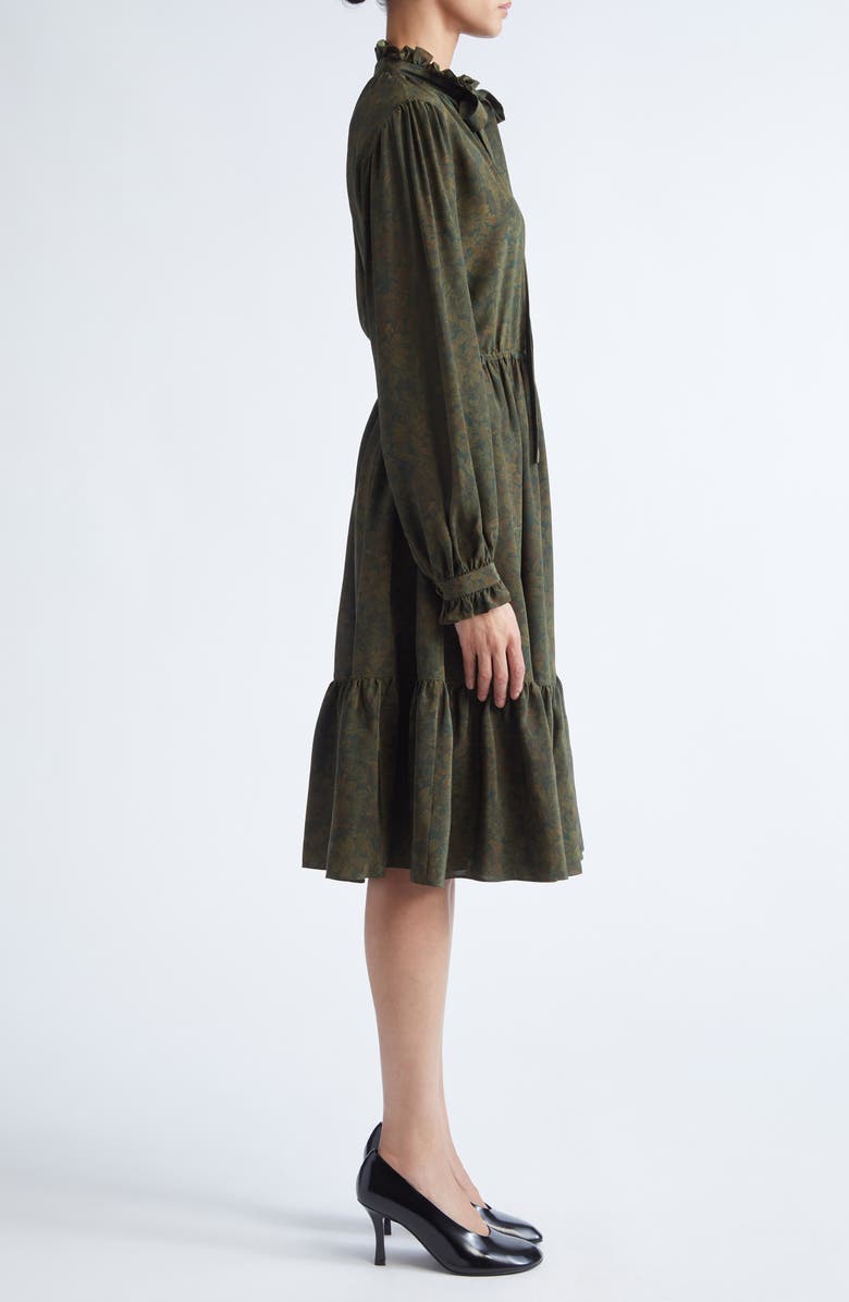 Burberry Colette Floral Tie Neck Long Sleeve Tiered Silk Dress, Alternate, color, Moat Ip Pattern