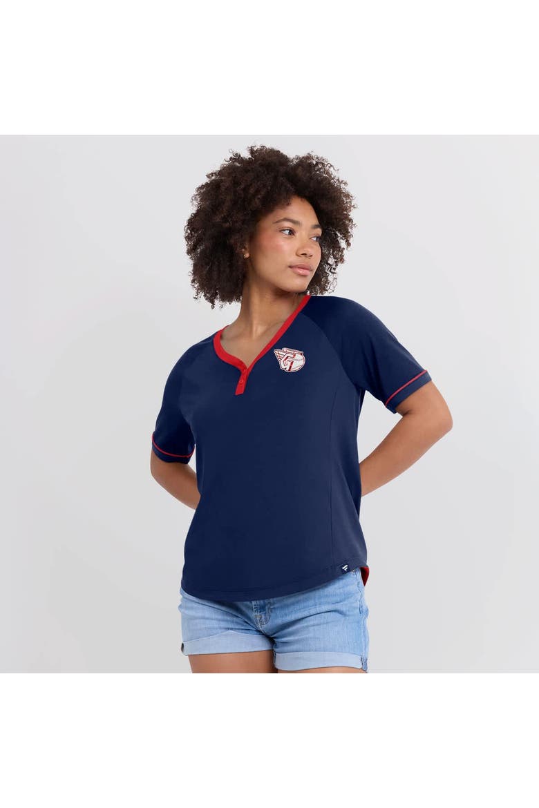 Women's Fanatics Navy Cleveland Guardians League Diva Star Raglan V-Neck T-Shirt, Alternate, color, Navy
