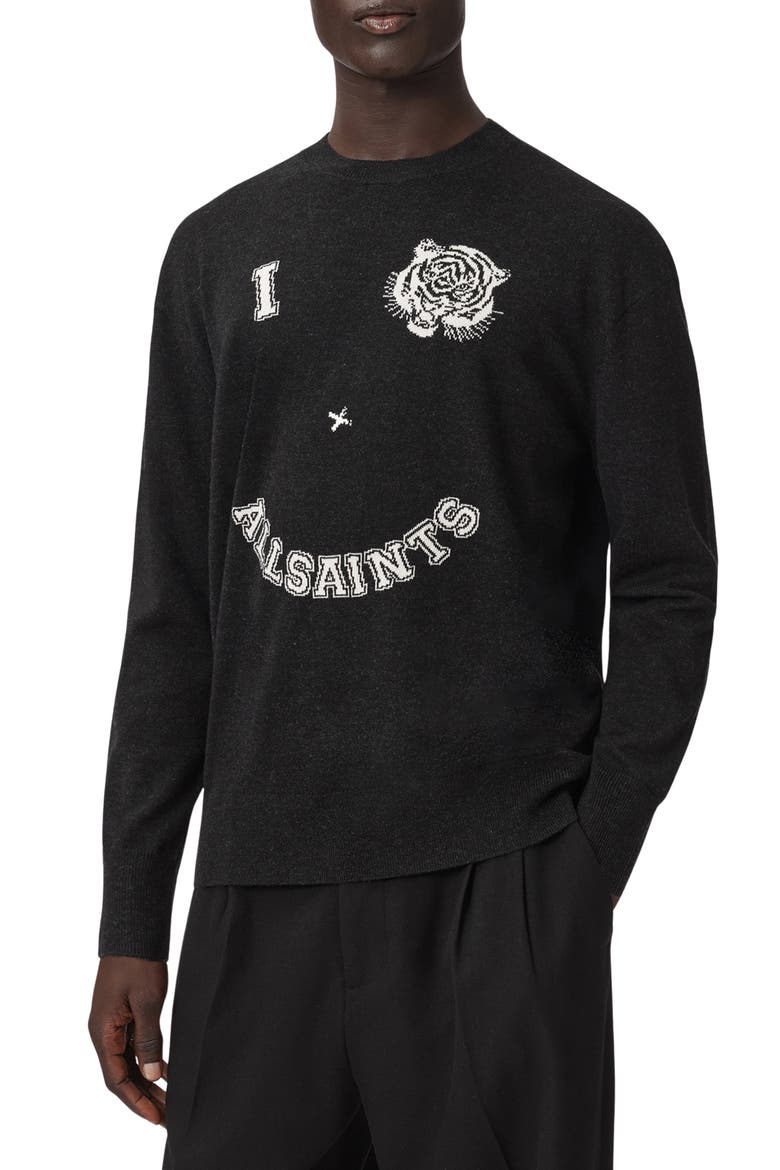 Grinner Wool Blend Crewneck Sweater, Main, color, BLACK/ ECRU WHITE