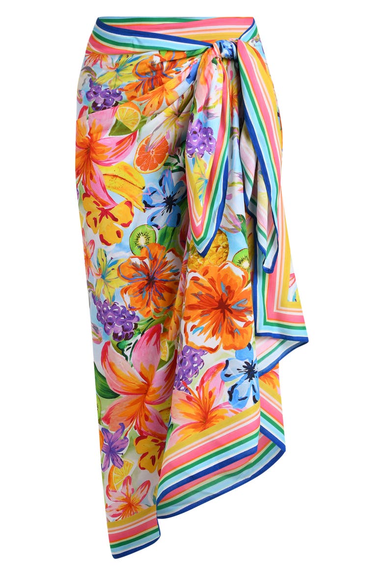 Flora De Fruta Cover-Up Sarong, Alternate, color, BLUE/ GREEN MULTI