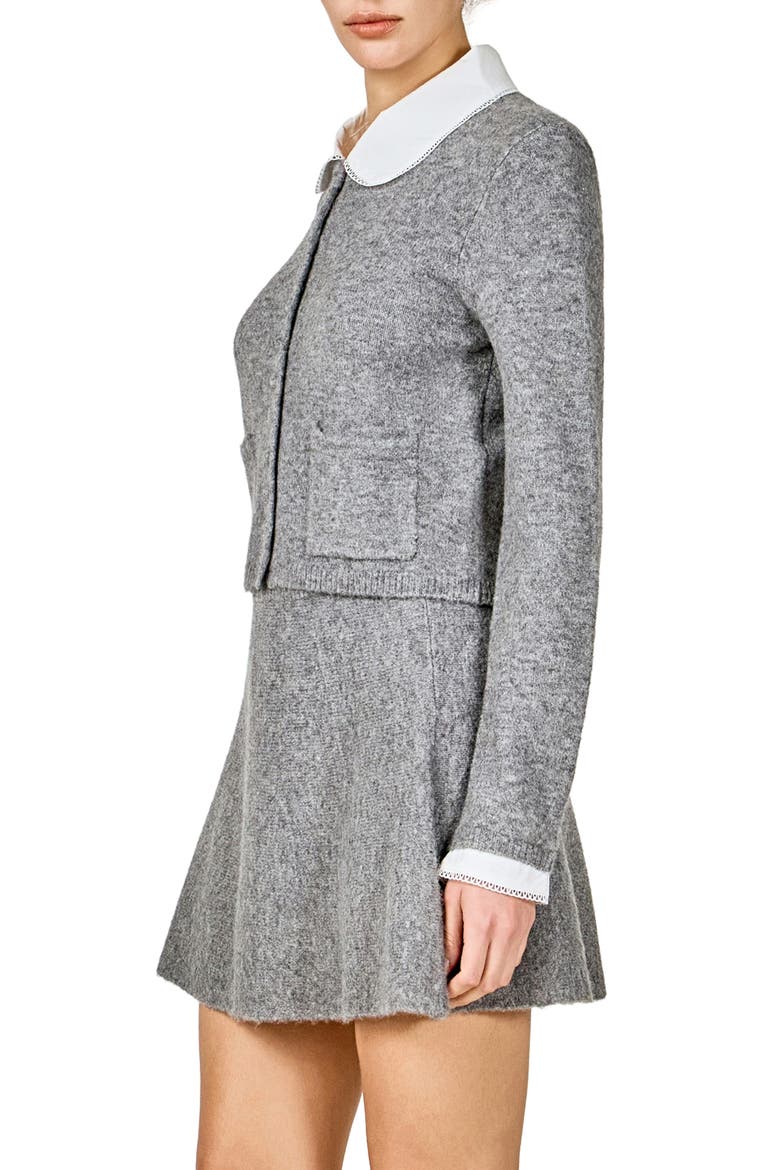 Peter Pan Collar Cardigan, Alternate, color, GREY