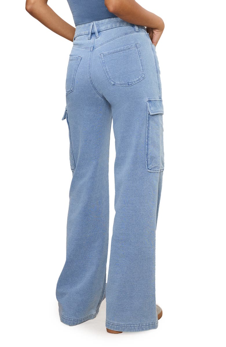 Good American Jeanius Good Skate Wide Leg Cargo French Terry Pants, Alternate, color, Indigo376