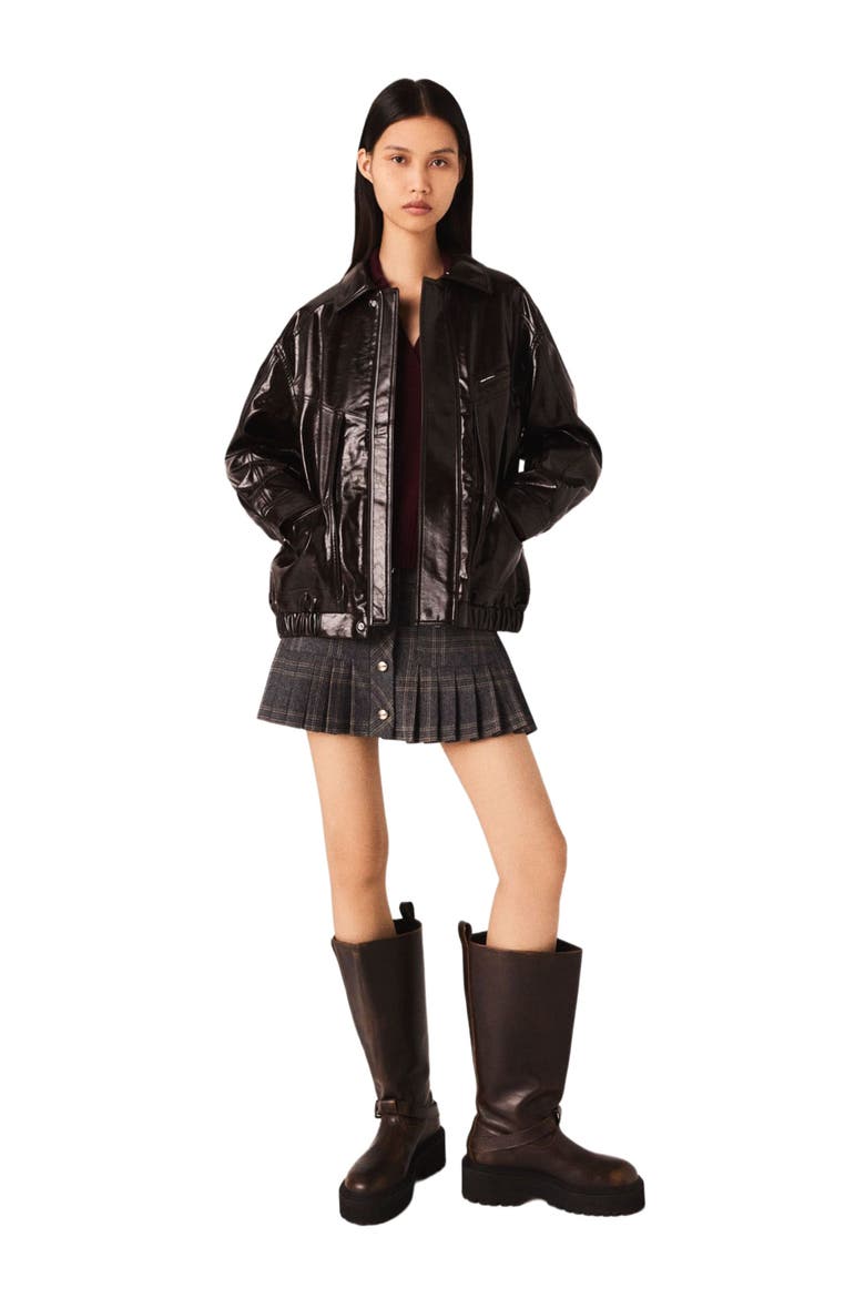 Crackled faux leather jacket, Alternate, color, Dark brown