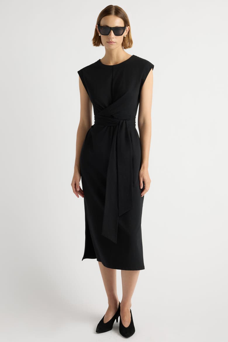 Fei Tie-Front Organic Cotton Dress, Alternate, color, Black