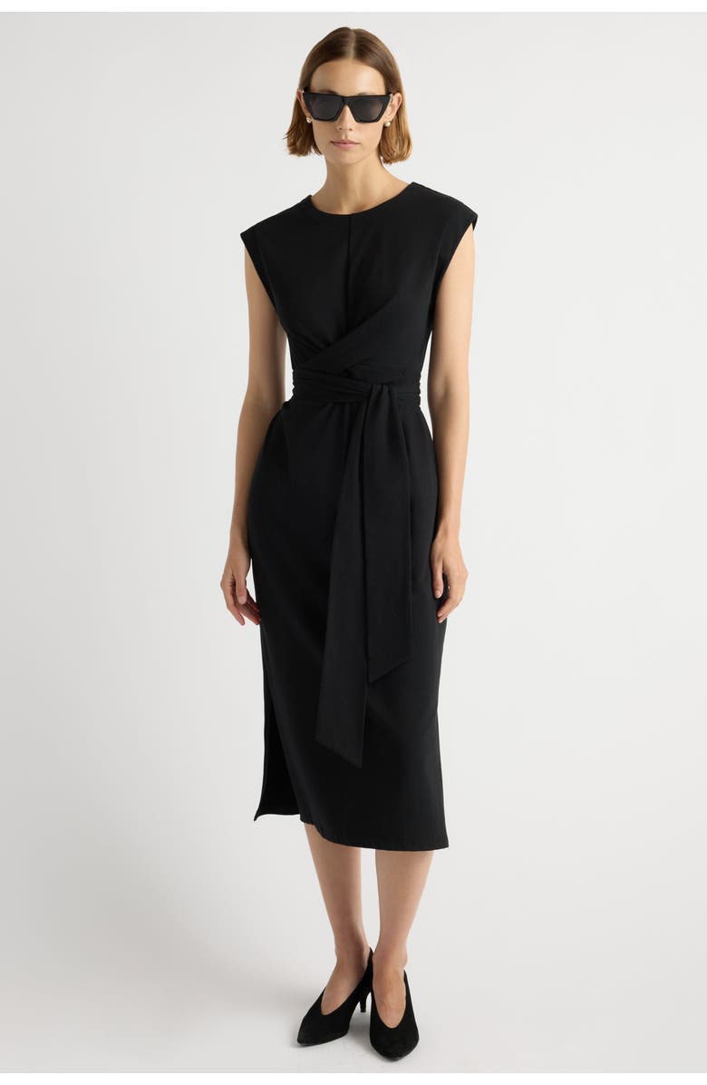 Modern Citizen Fei Organic Cotton Tie Front Midi Dress, Alternate, color, Black