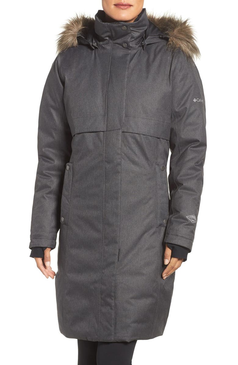 Columbia Apres Arson<sup>™</sup> Down Jacket with Faux Fur Trim, Main, color,