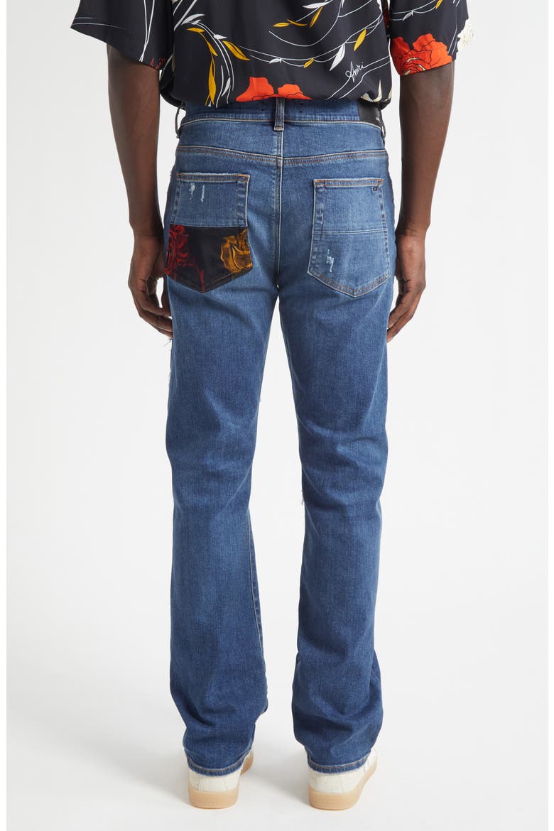 Thrasher Slim Fit Distressed Floral Velvet Patch Jeans, Alternate, color, DARK INDIGO