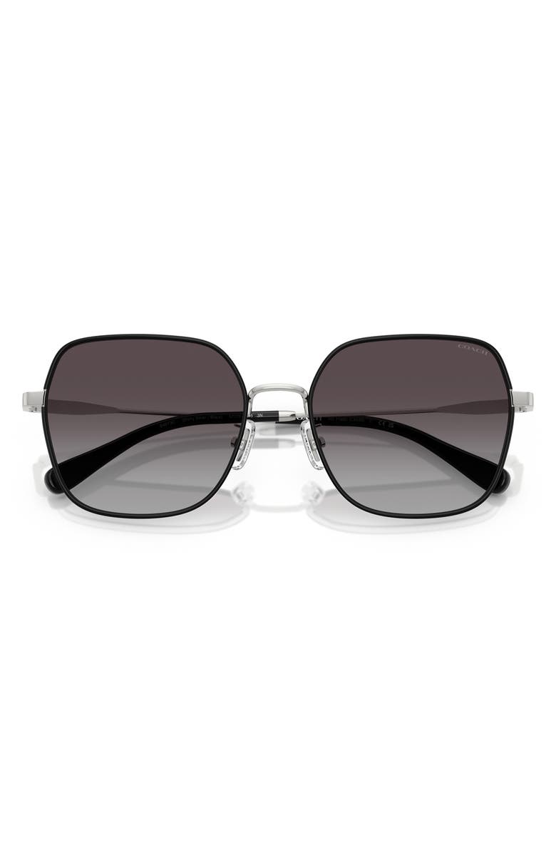 COACH 57mm Irregular Round Sunglasses, Alternate, color, Shiny Silver / Black / Grey