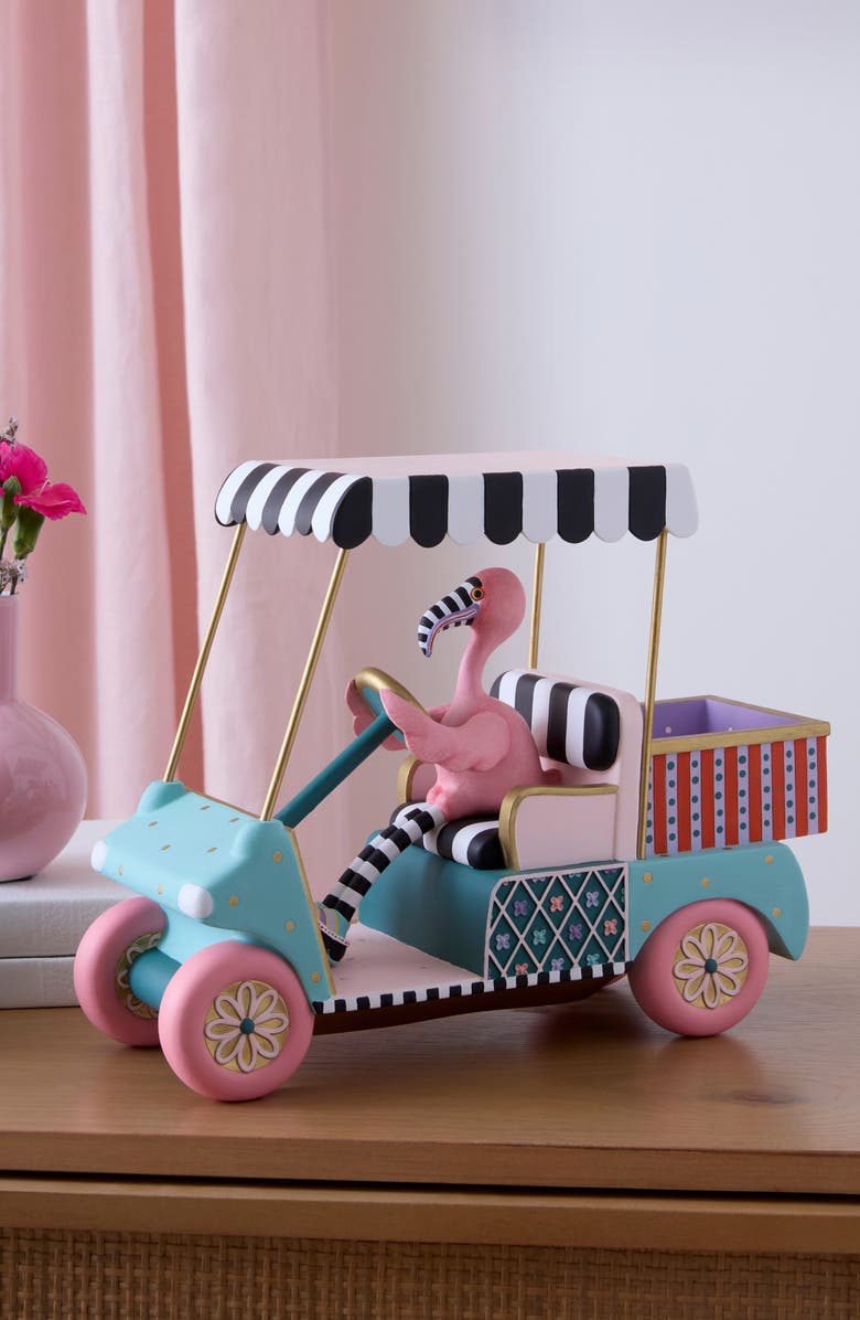 MACKENZIE CHILDS Patience Brewster Sheldon Flamingo Goes Golfing Figurine, Alternate, color, Teal Multi