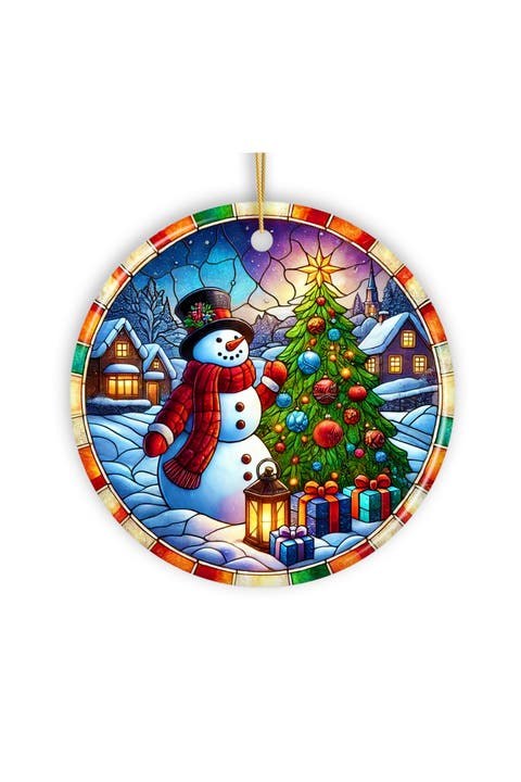 Snowman Stained Glass Style Ornament - Version 1